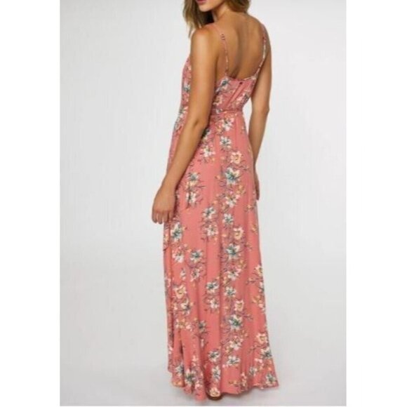 Oneill Viola Wrap Dress Womens Large Pink Floral Ruffle Hi Low Hem Boho Peasant - Picture 6 of 8